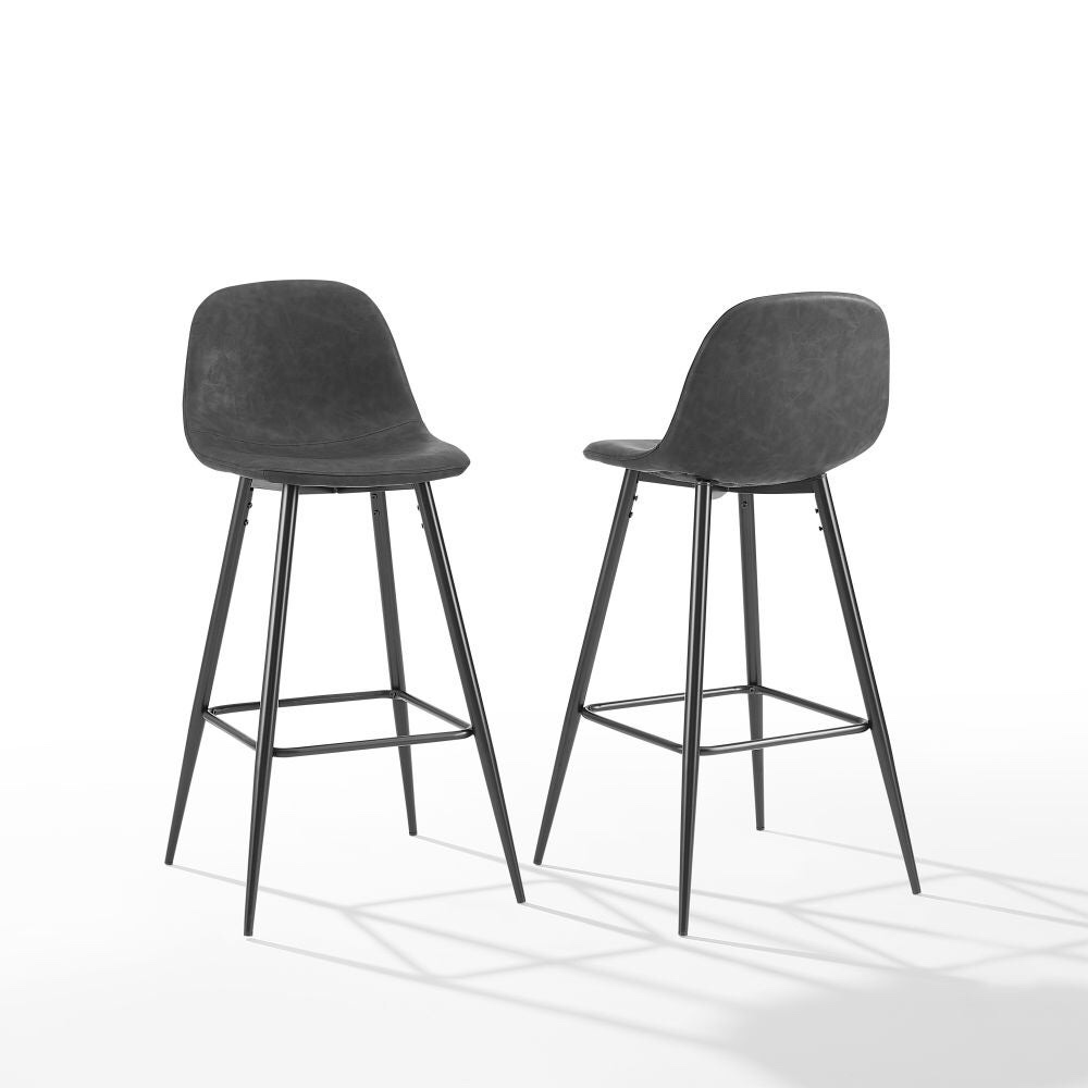 Crosley Furniture CF501629-BK Weston Bar Stool (Set of 2), Distressed Black/Matte Black