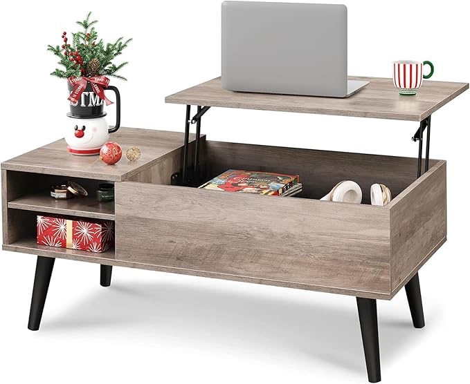 WLIVE Lift Top Coffee Table for Living Room,Small Coffee Table with Storage, Adjustable Shelf and Storage Compartment, Mid Century Modern Living Room Table, Greige Visit the WLIVE Store