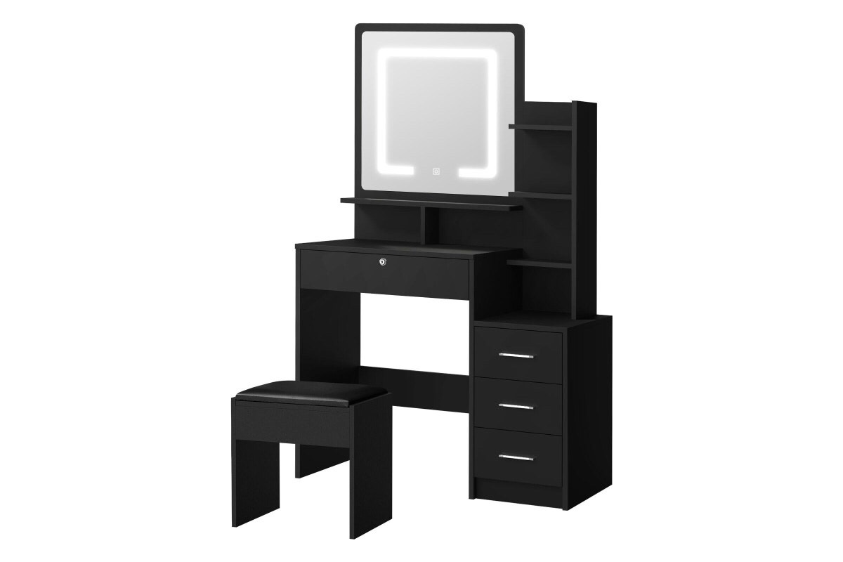 Oikiture Dressing Table Stool Set LED Light(Black)