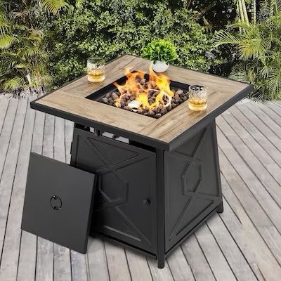 Nuu Garden Fire Pit Table With Cover 28.2-in W 50000 Maximum BTUs Iron Square Liquid 