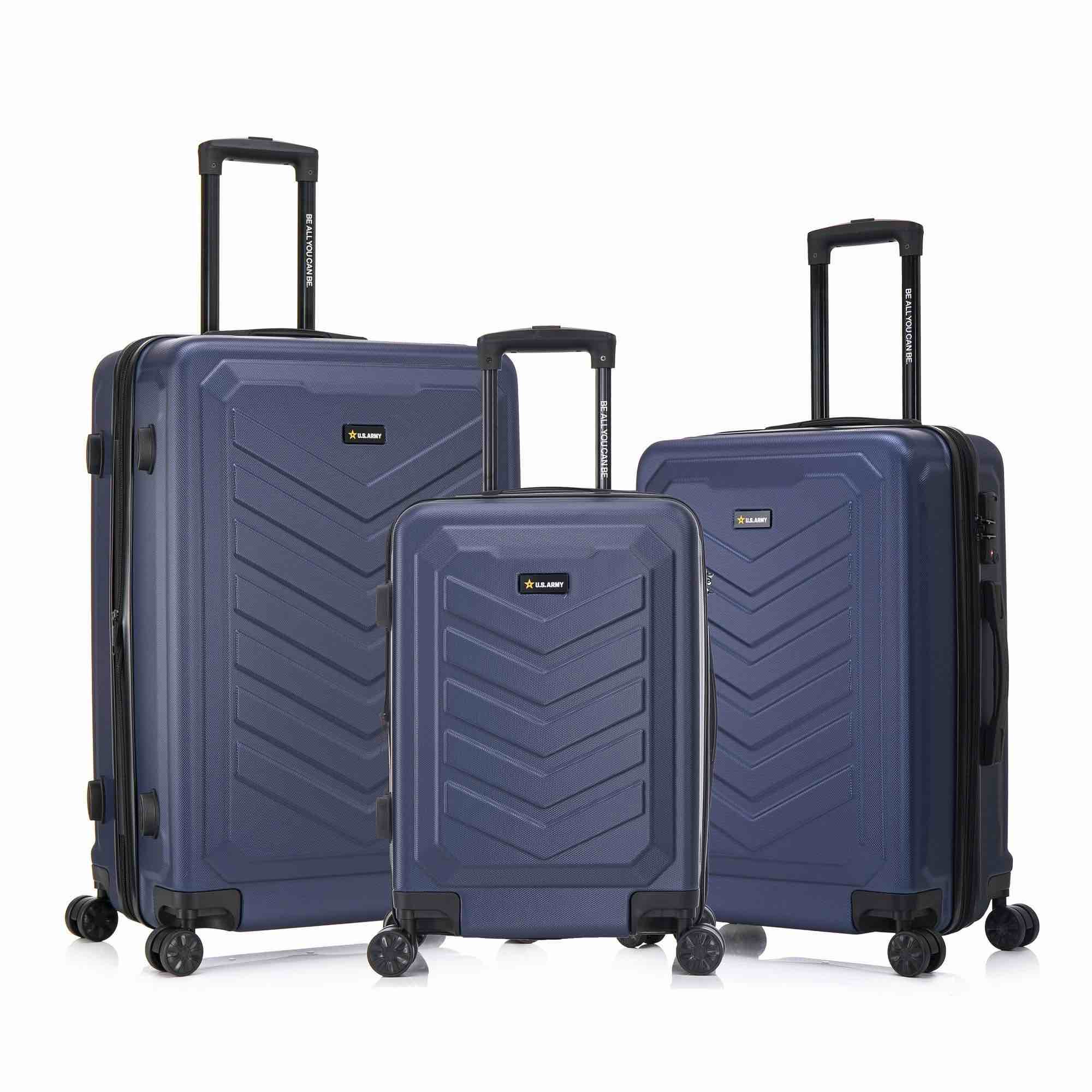 us army fox pro 3-piece luggage set 20"/24"/28" expandable suitcases with tsa blue navy