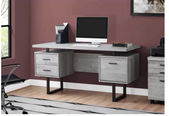 COMPUTER DESK - 60"L / GREY RECLAIMED WOOD / BLACK METAL