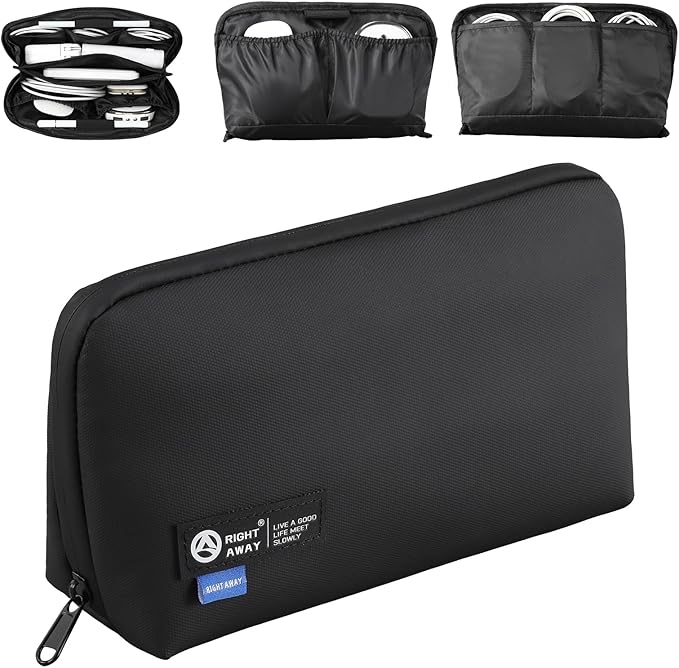 RIGHT AWAY Travel Tech Pouch?Waterproof Cord Case?Electronics Organizer Travel Case?Cable Organizer Storage Bag For Phone, Charger, Accessories(BLACK)