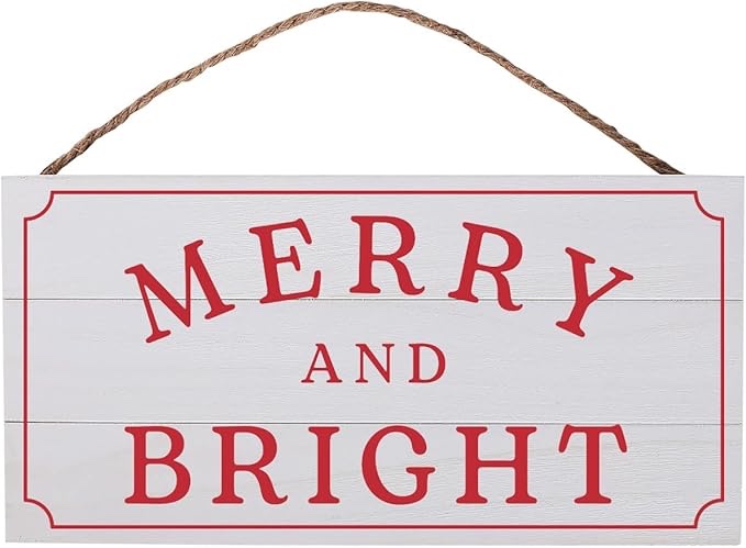 GSM Brands Christmas Wood Plank Sign Merry and Bright Holiday Festive Decor, Rustic Farmhouse 