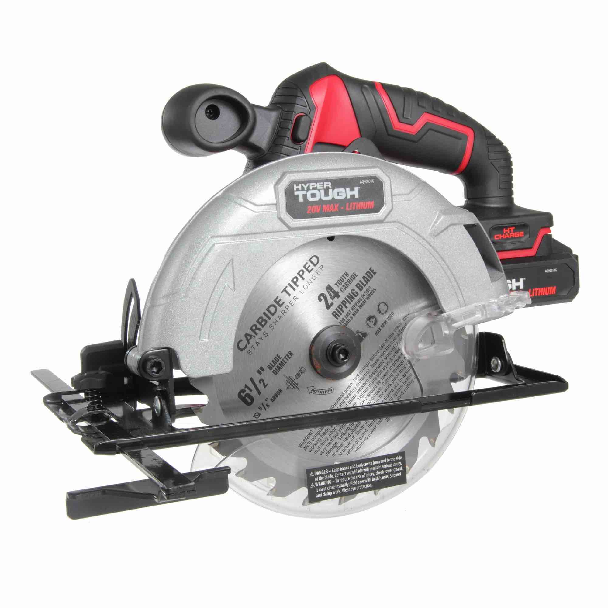 Hyper Tough 20V MAX Lithium-ion Cordless 6-1/2 inch Circular Saw with 1.5Ah Lithium-ion Battery, Charger, Blade & Rip Fence