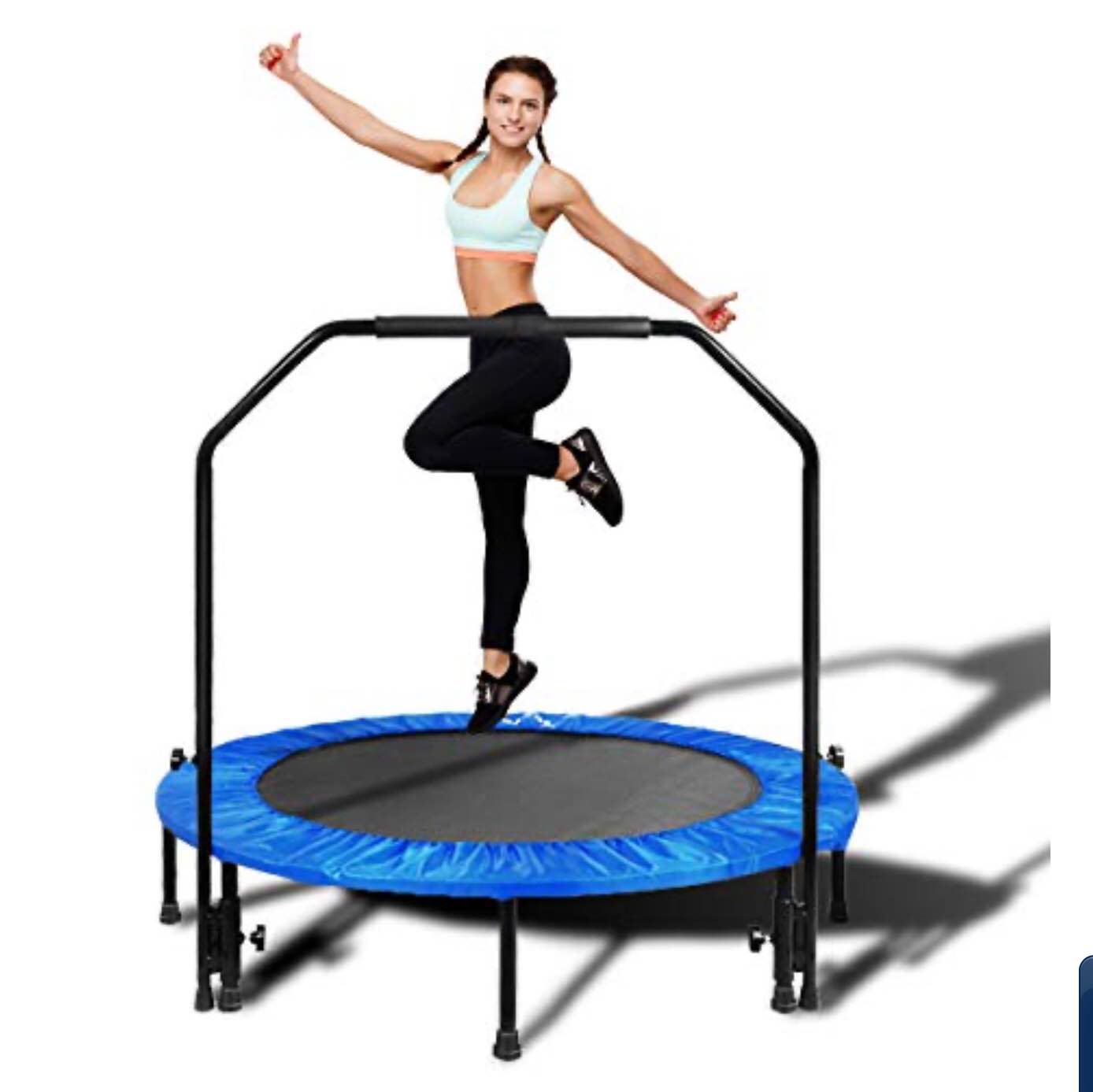MOVTOTOP Indoor Trampoline 48 Inch, Folding Fitness Trampoline With Adjustable Handrail And Safety Pad, Exercise Mini