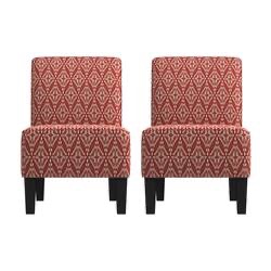 Handy Living - Bryce Transitional Armless Diamond Medallion Accent Chairs - Cranberry Red