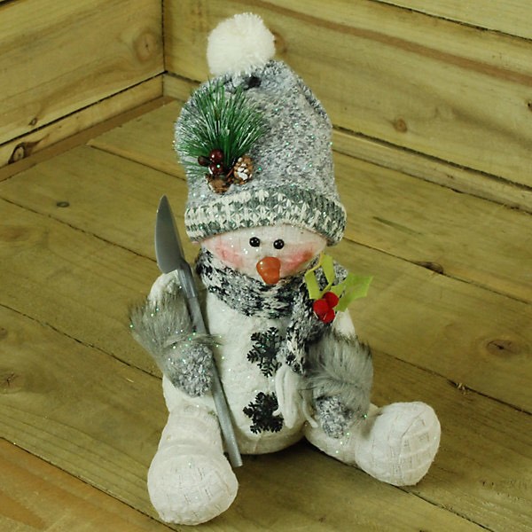 Christmas Indoor Grey Sitting Snowman Spade