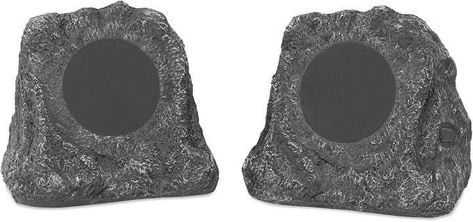 Innovative Technology Premium 5-Watt Bluetooth Outdoor Rock Speakers with A/C Adaptor and Built In Rechargeable 5200mAh Battery, Pair, Charcoal