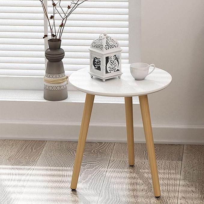 XBAOMING Coffee Table, Wood Coffee Table in Round Shape Modern Coffee Table Wood Finish Bedside Table for Bedroom for Living Room Patio,White