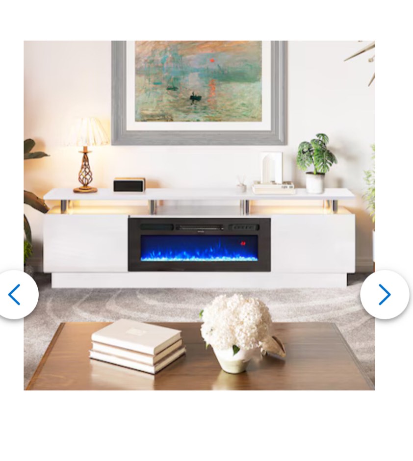 White TV Stand with LED Flat Wall Electric Fireplace with Remote Control (Incomplete )