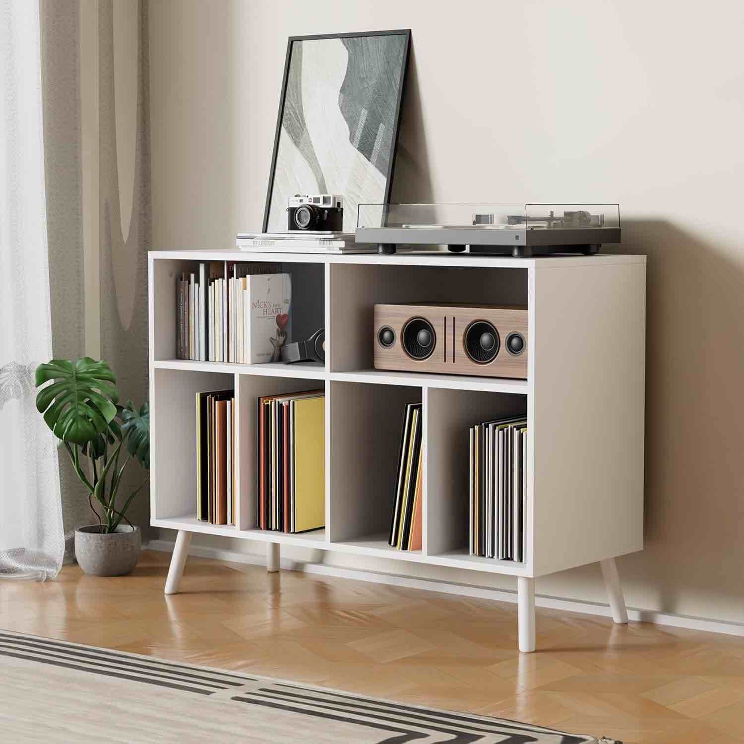 Cozy Castle Record Player Stand, Turntables Stand with Vinyl Record Storage Holds up to 350 Albums, Record Stand Table for Bedroom, Living Room, Office, White