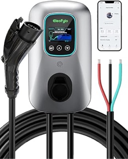 ElecFylo Smart Level 2 EV Charger for Home - 3.5" Large Screen, 28FT Cable, 48A 240V, WiFi/Bluetooth Enabled, RFID Card, Hardwired, Fast Electric Vehicle Charging Station, FCC/CP65 Certified