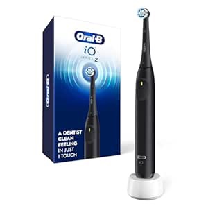 Oral-B iO Series 2 Rechargeable Electric Powered Toothbrush, Night Black with 1 Gentle Care Brush Head - Automatic Pressure Sensor to Protect Gums - 3 Modes - 2 Min Timer