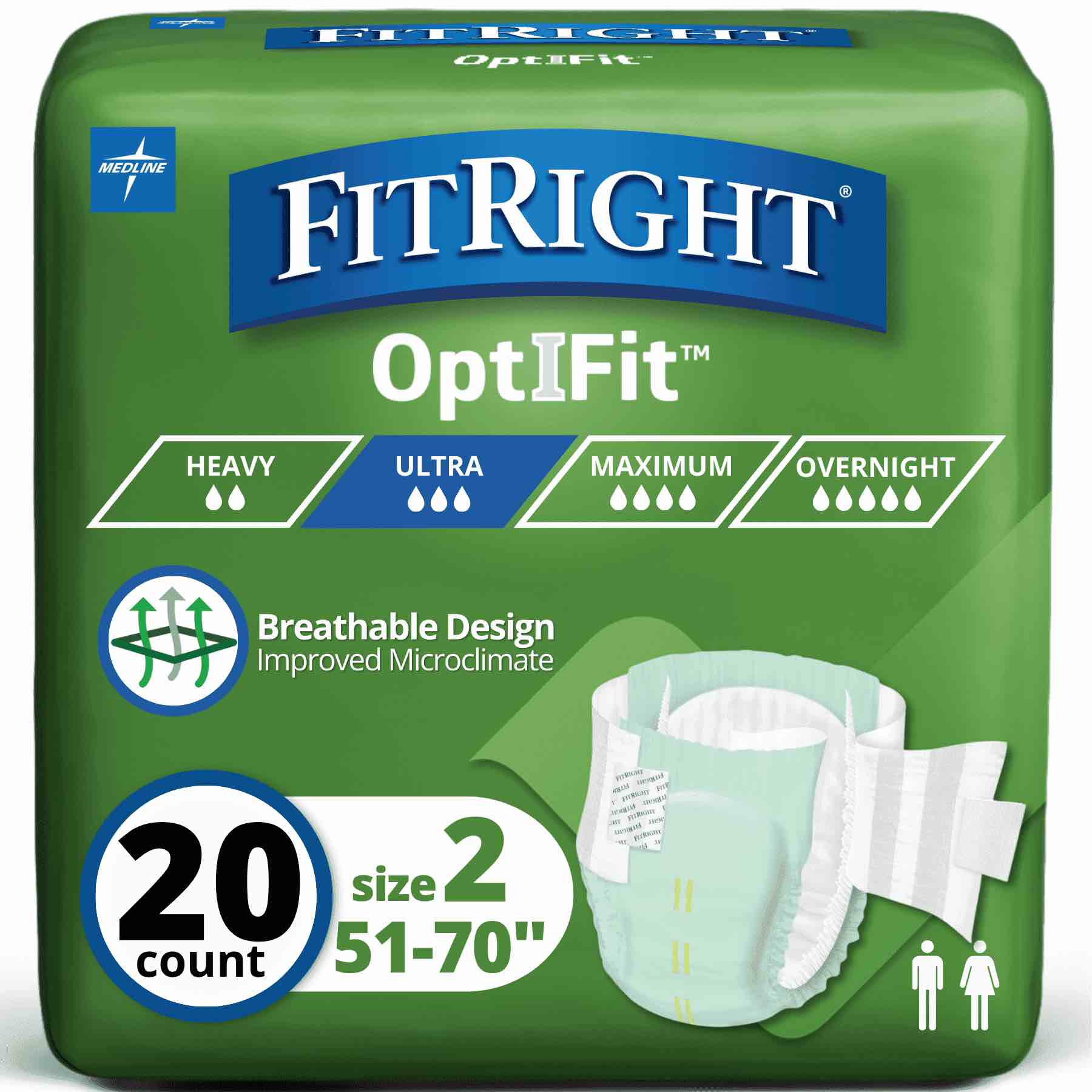 fitright optifit extra+ briefs with leak stop guards  adult disposable briefs with tabs  medium  32 -44   20 per bag