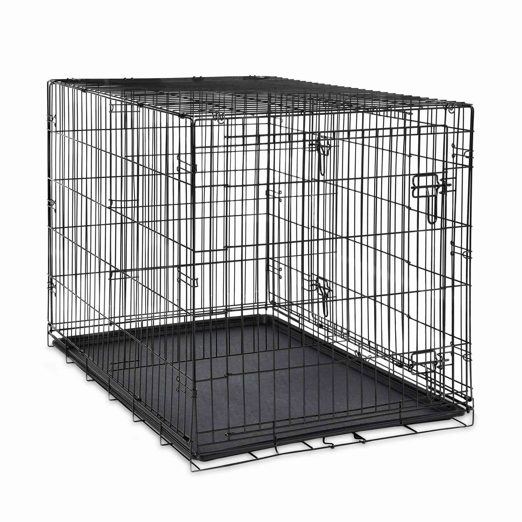 vibrant life wire dog crate, double-door, divider and leak-proof tray, metal, foldable, durable, black, 42"