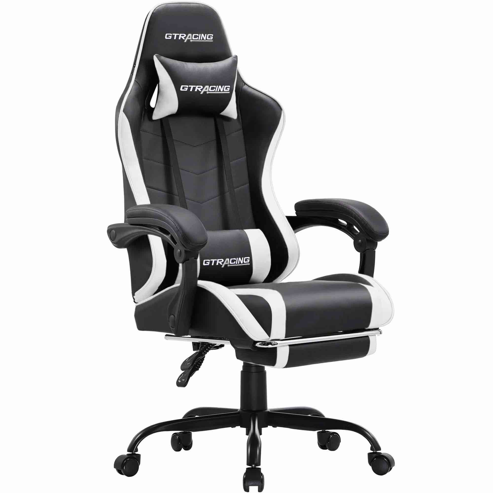 gtracing ergonomic gtwd-200 gaming chair with adjustable pillows and footrest, white