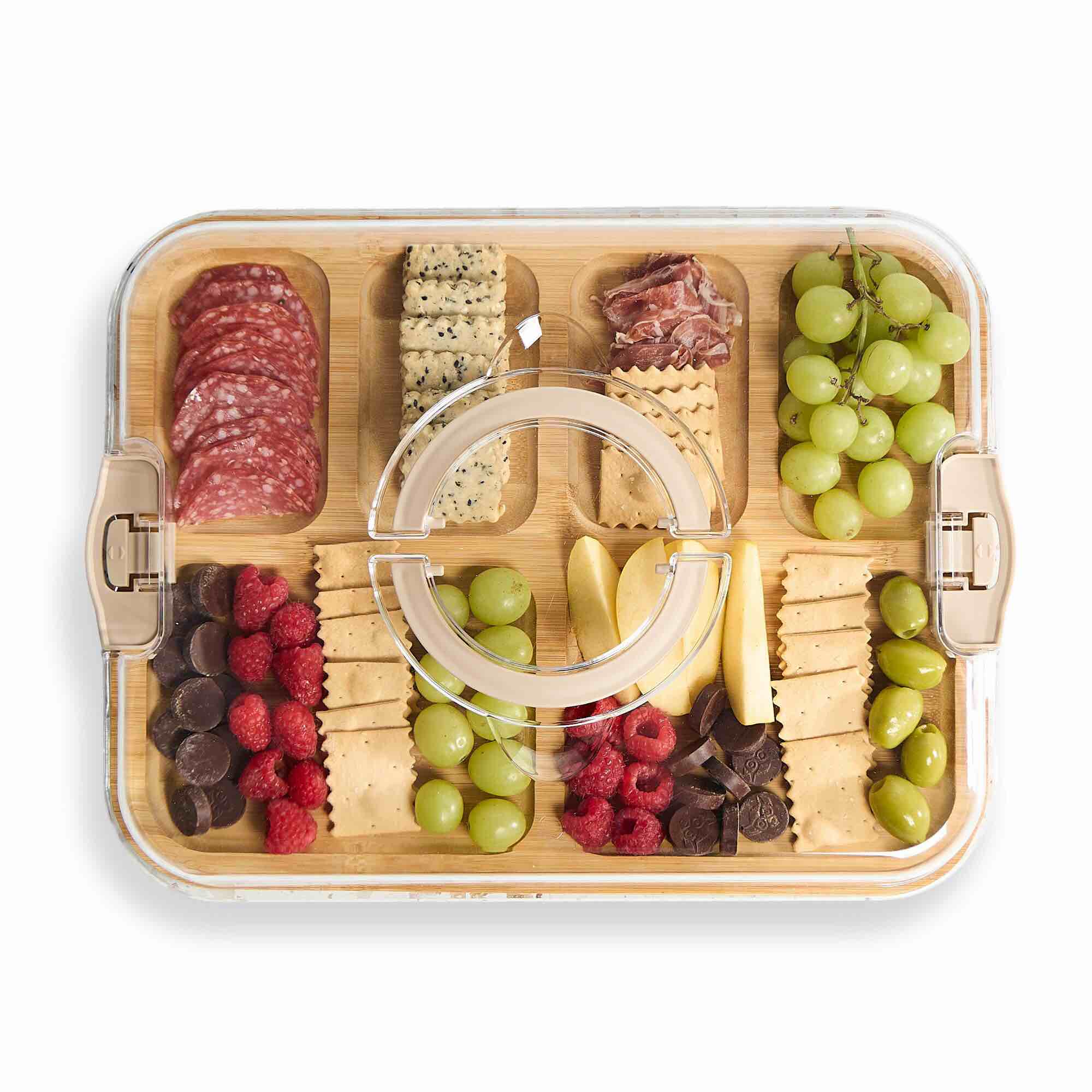cook with color rectangular bamboo cutting board with locking lid, dual-function charcuterie & serving board