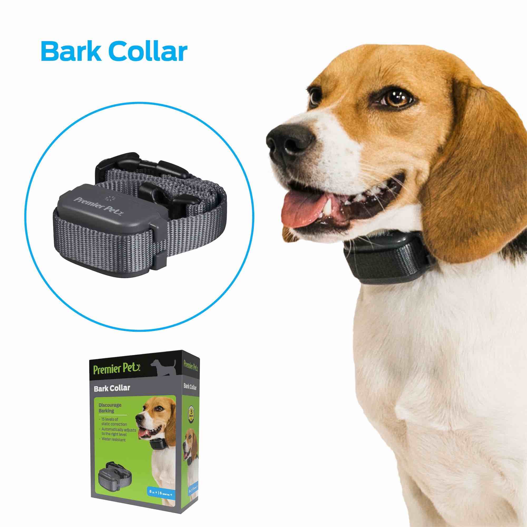 Premier Pet Bark Collar: Discourages Barking for All Size Dogs  Adjustable  Water Resistant  Gentle Static Correction  Low Battery Indicator  No Programming Required