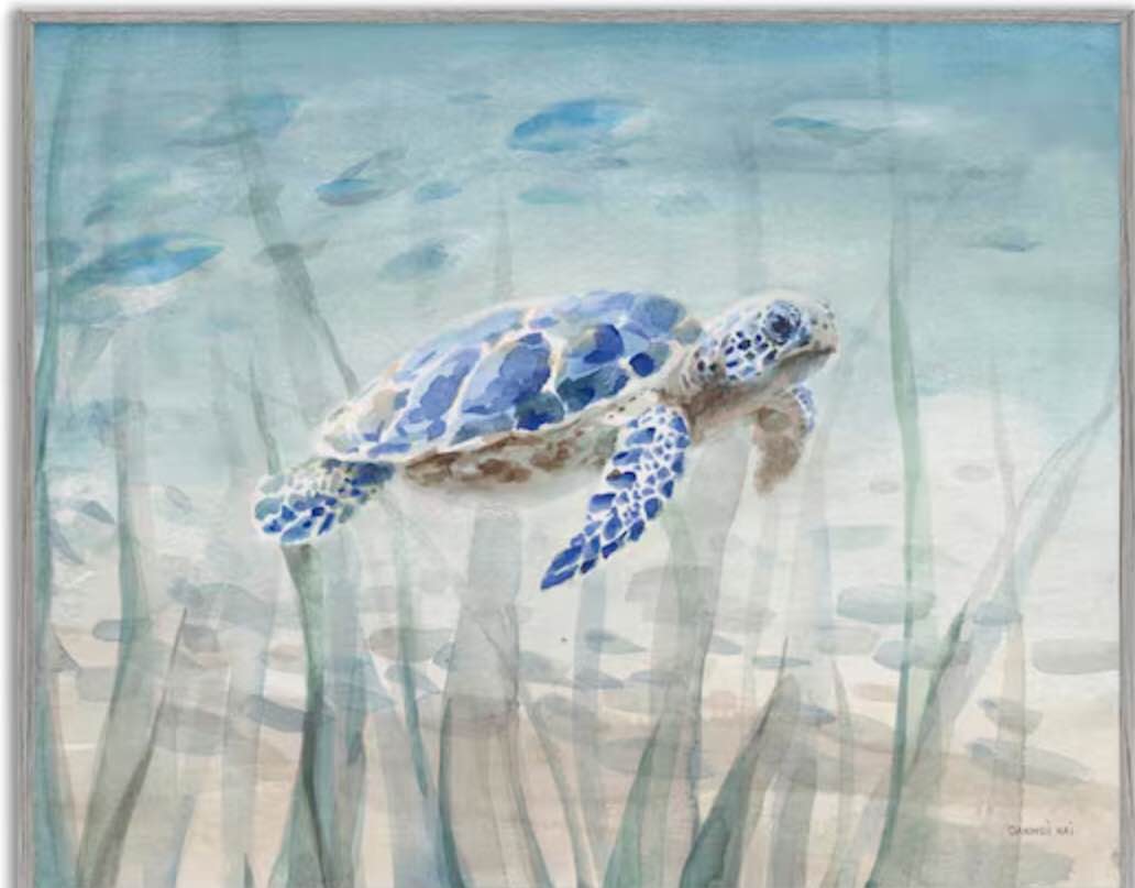 stupell industries baby sea turtle blue speckled aquatic animal ocean framed wall art