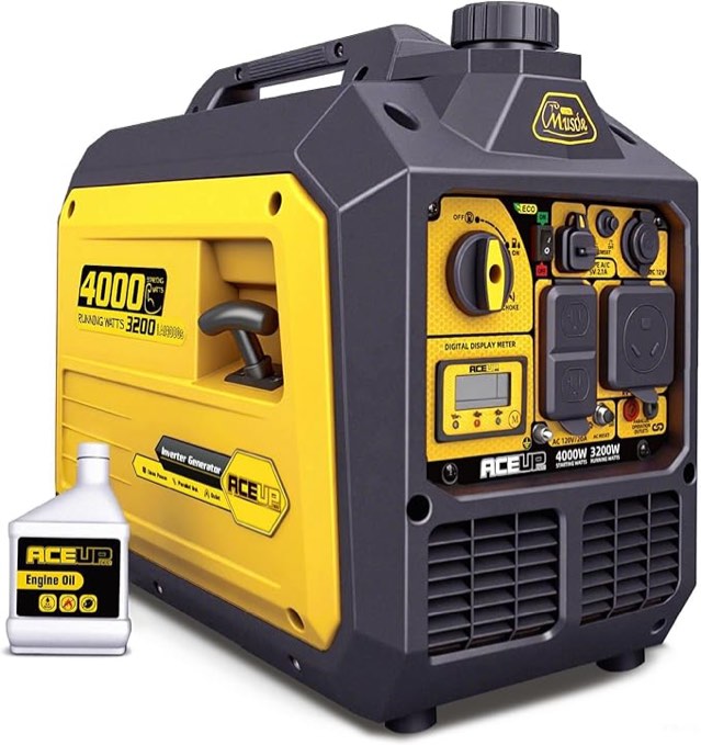aceup energy 4000 watt inverter generator portable 149cc, gas powered generator quiet for home, rv-ready, epa compliant