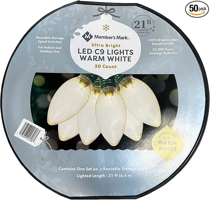 Member's Mark Ultra Bright LED C9 Lights, Warm White (50 Count)