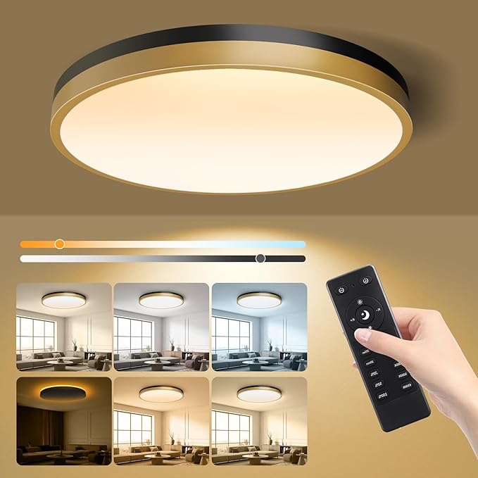 15 inch flush mount ceiling light with remote control & night light, 5cct dimmable ceiling light fixture, 35w 3500lm 2700k-6500k adjustable led ceiling lights for bedroom kitchen living room