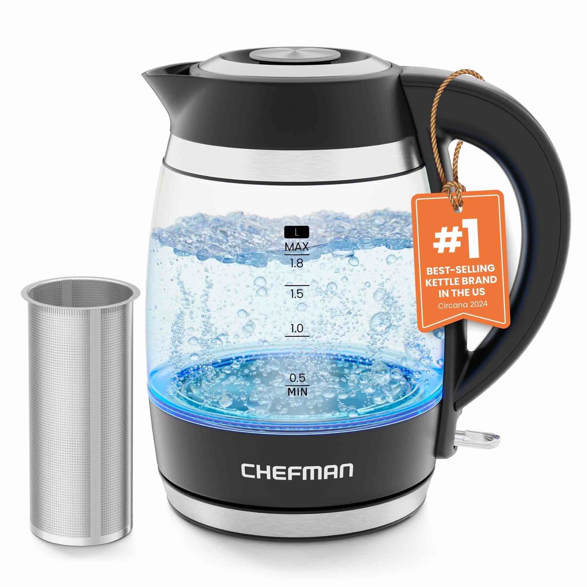 chefman fast-boil 1.8-liter infuser electric kettle, black