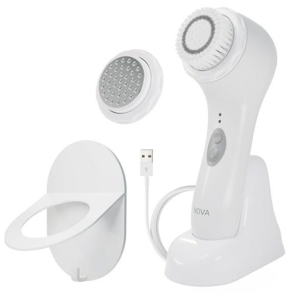 spa sciences nova - sonic facial cleansing and exfoliating device with antimicrobial brush bristles & serum infuser  mint