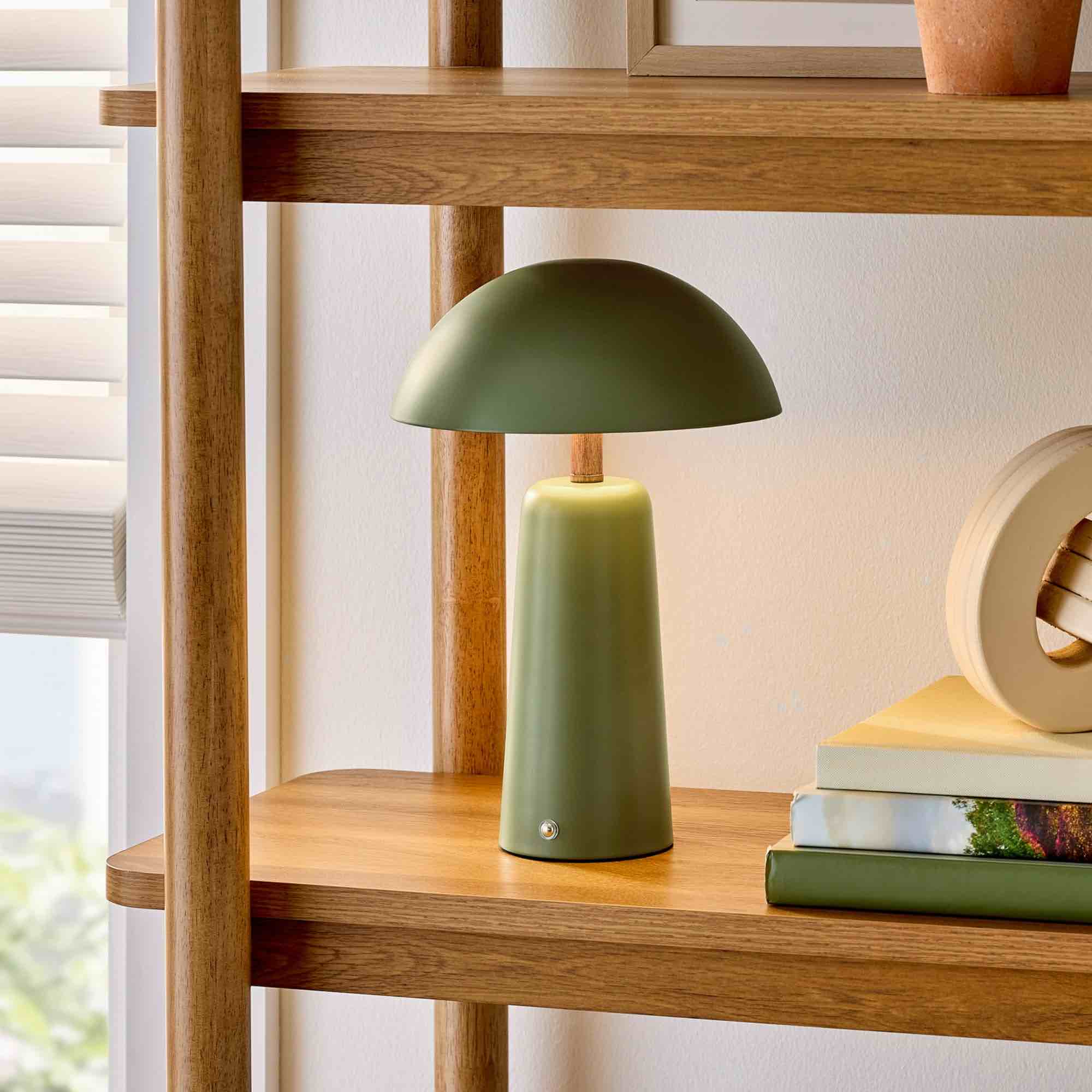 better homes & gardens 12" green dome rechargeable led portable lamp with dimmable touch sensor