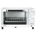mainstays 4 slice countertop toaster oven with 3 settings, includes baking rack and pan, arctic white, new