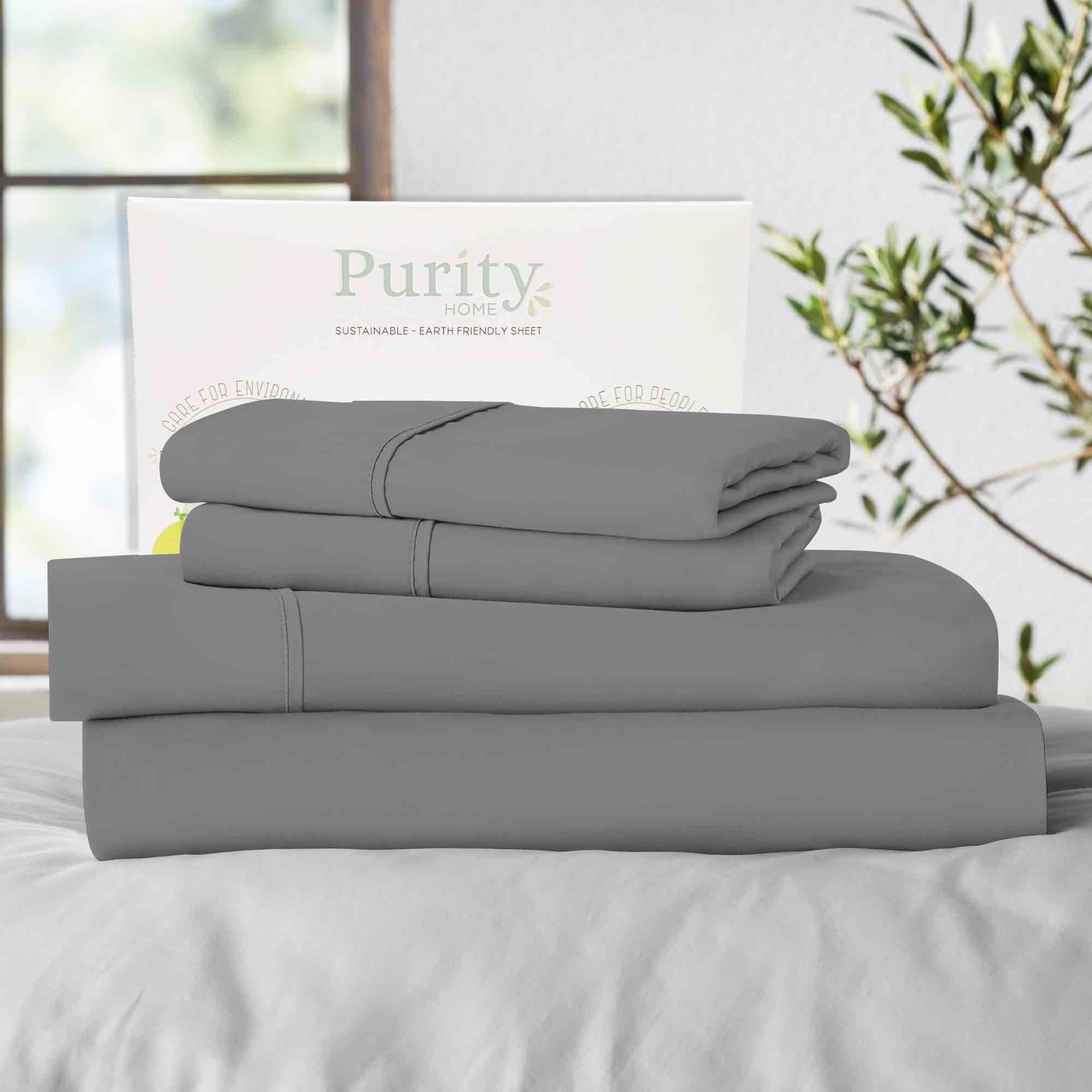 purity home twin bed sheet set - 100% cotton percale, 400 thread count - cool, crisp, breathable & durable 4-piece - dark grey