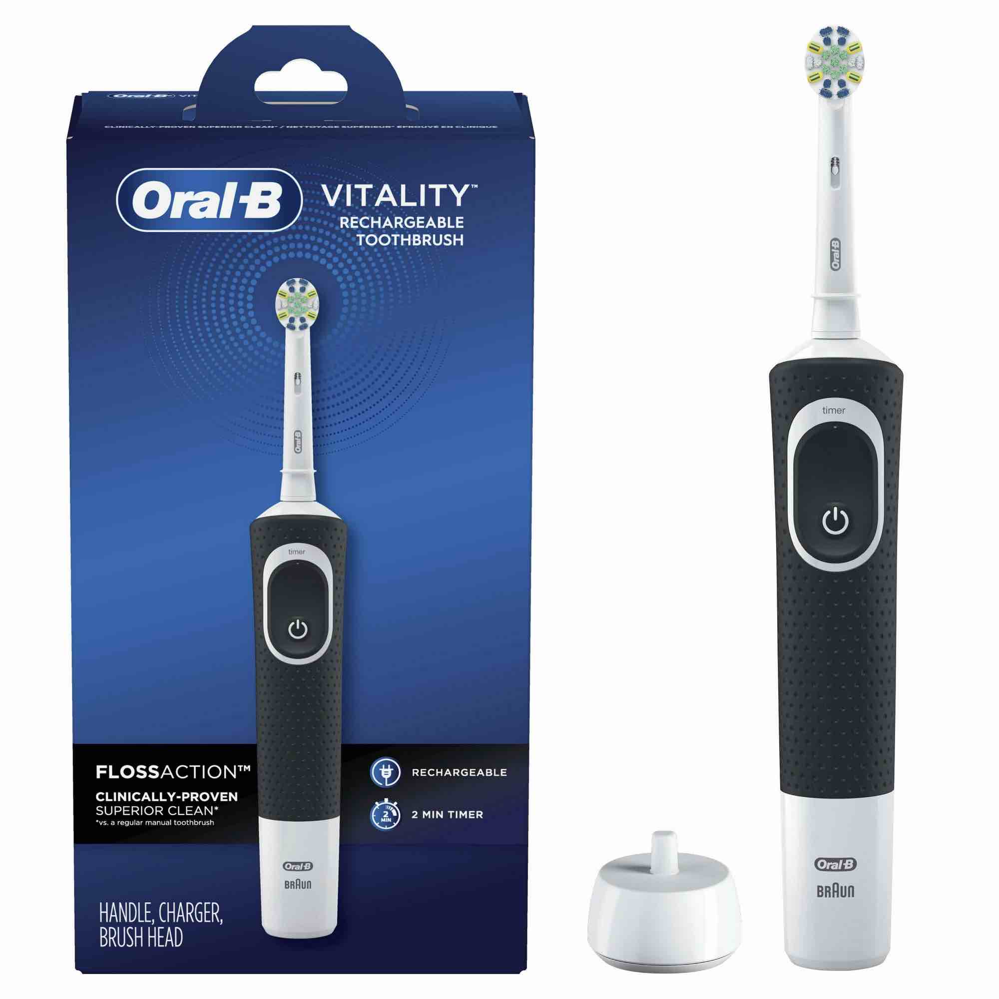 oral-b vitality floss action rechargeable electric toothbrush  black  1 count