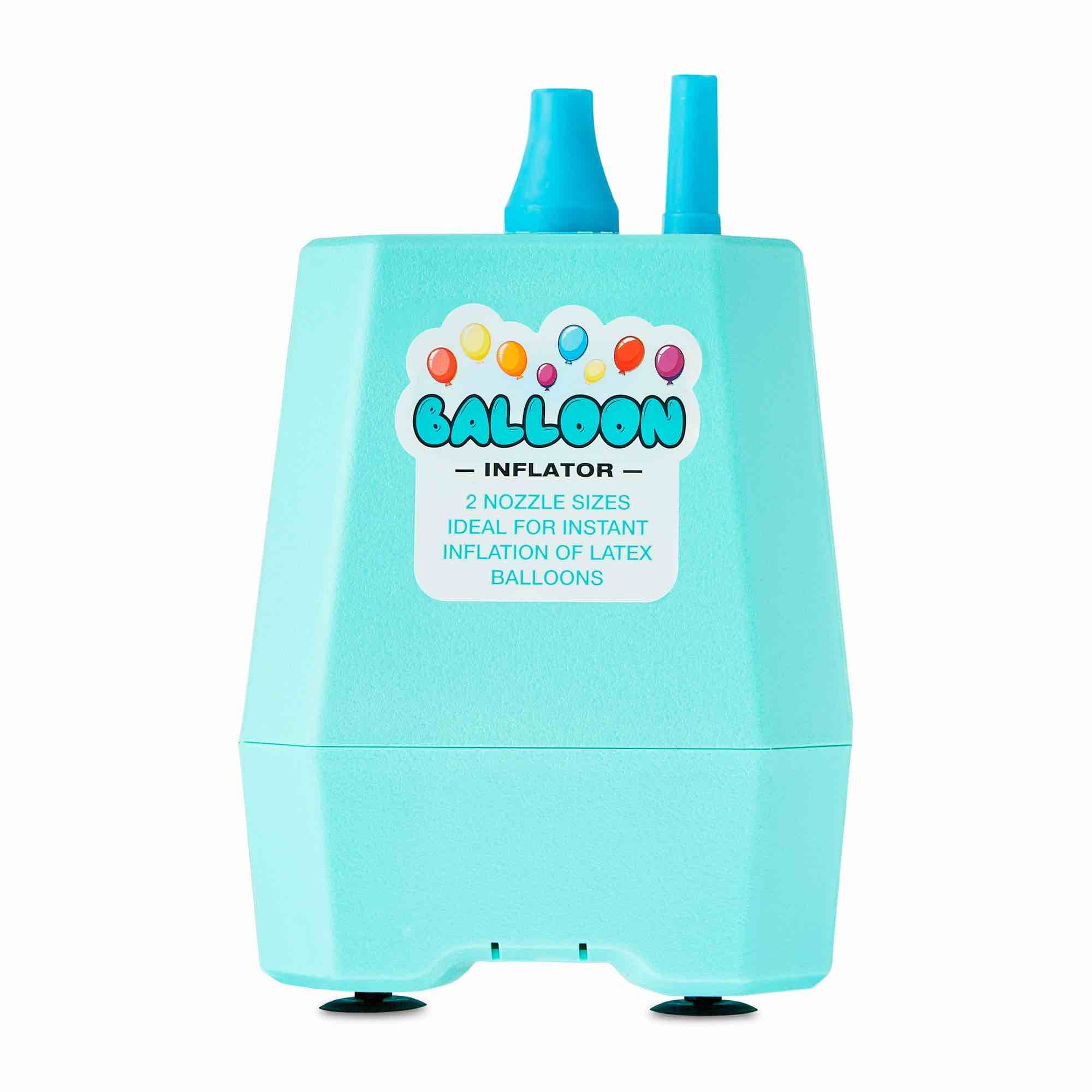 7" blue electric balloon inflator, with extendable tip and balloon knotter, by way to celebrate