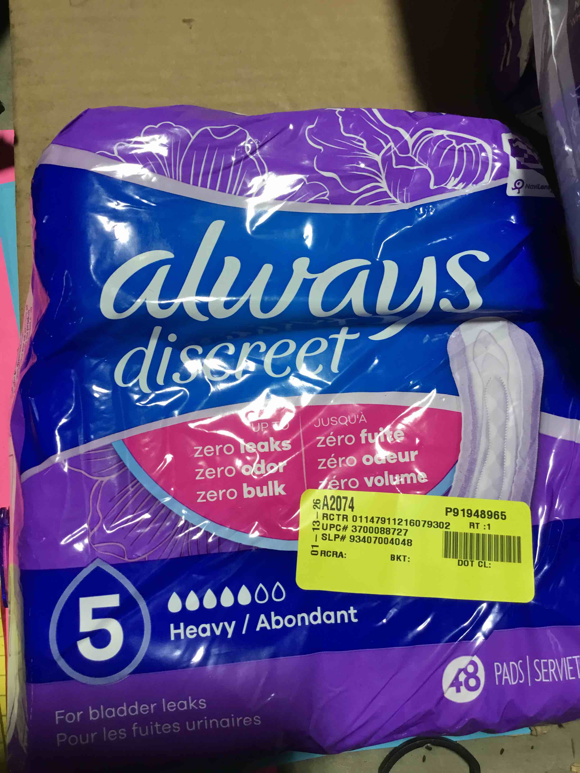 Condition photo showing New/Like New for always discreet 5 Heavy / Abondant 48 Pads / Serviettes 