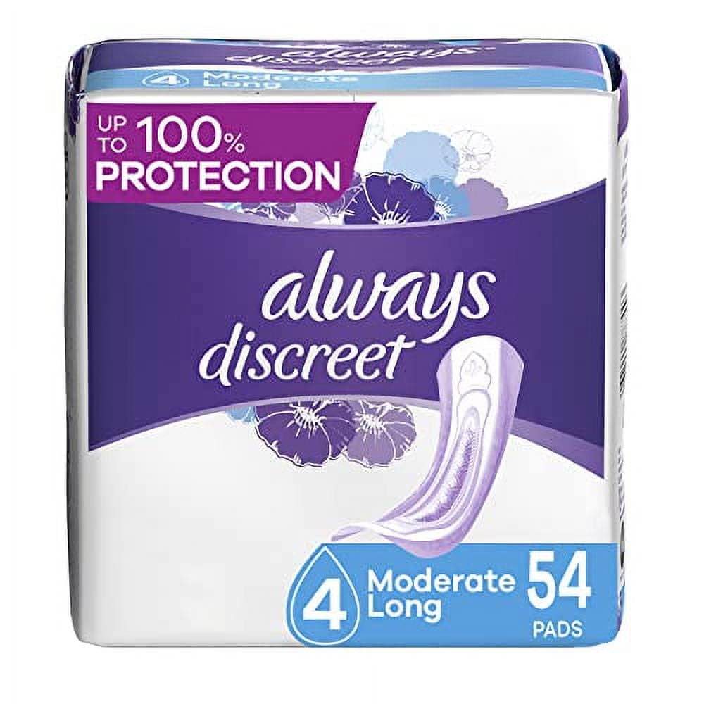 always discreet incontinence pads for women  moderate long  54 count