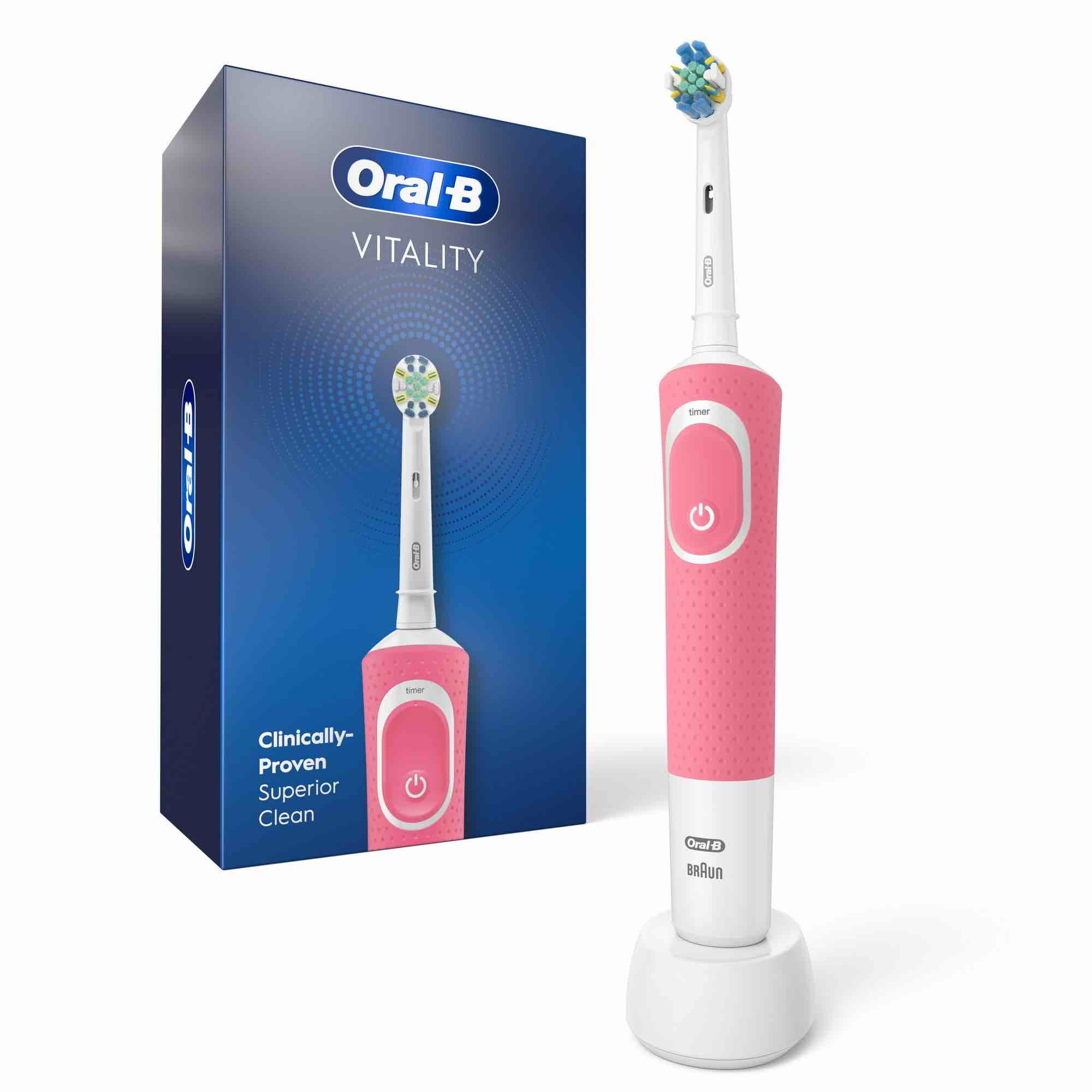oral-b vitality flossaction rechargeable electric toothbrush  pink  adults & children 3+