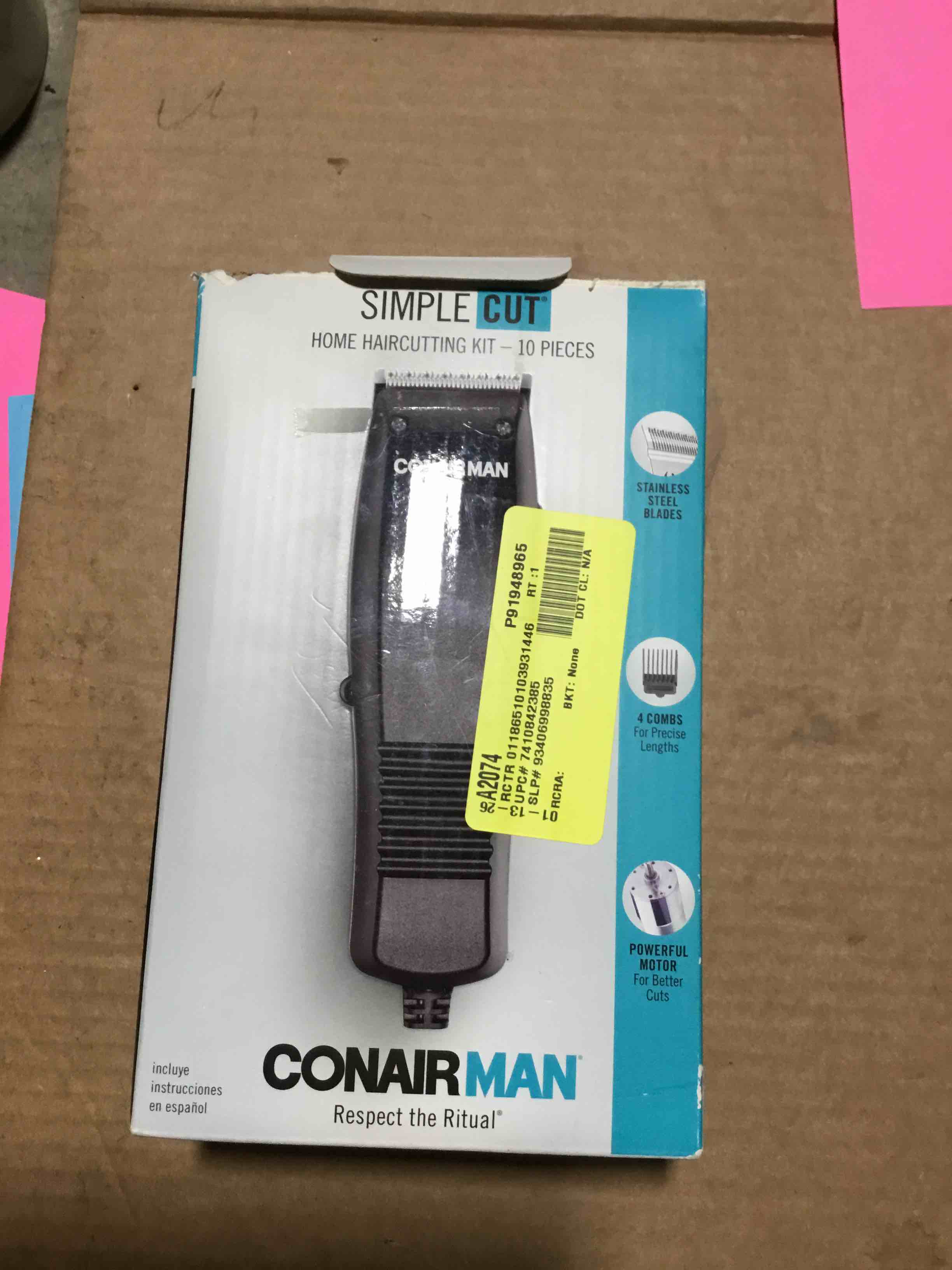 Condition photo showing As Is for ConairMAN Professional Men s Haircut Kit  10 Piece Kit with Basic Clipper  Guide Combs  & Accessories  HC93W