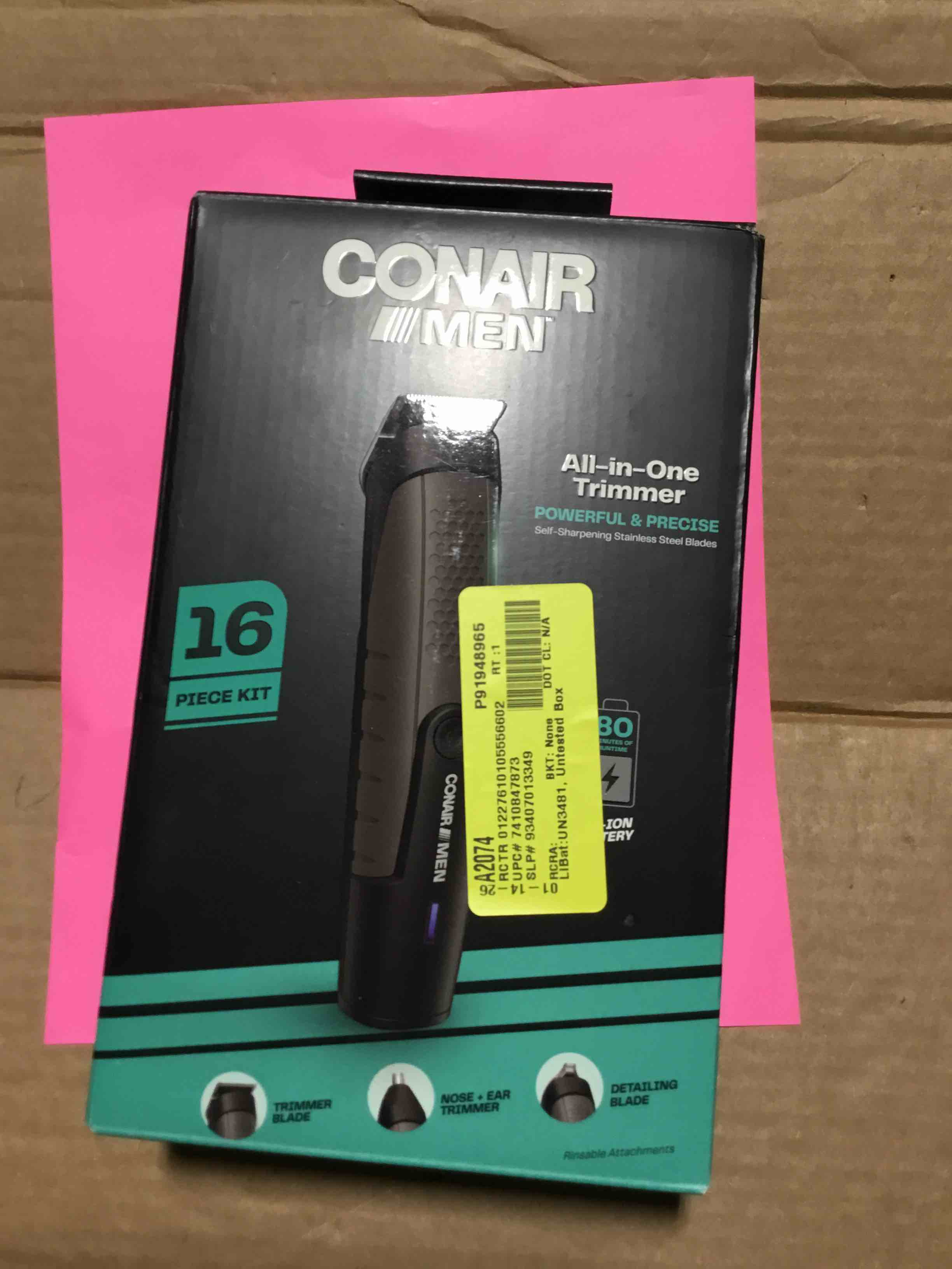 Condition photo showing Good Condition for ConairMAN Lithium-ion Battery Powered All In One Trimmer 16 Total Pieces  3 Heads for Beard  Nose  and Touch-ups  No Slip Grip GMT1800
