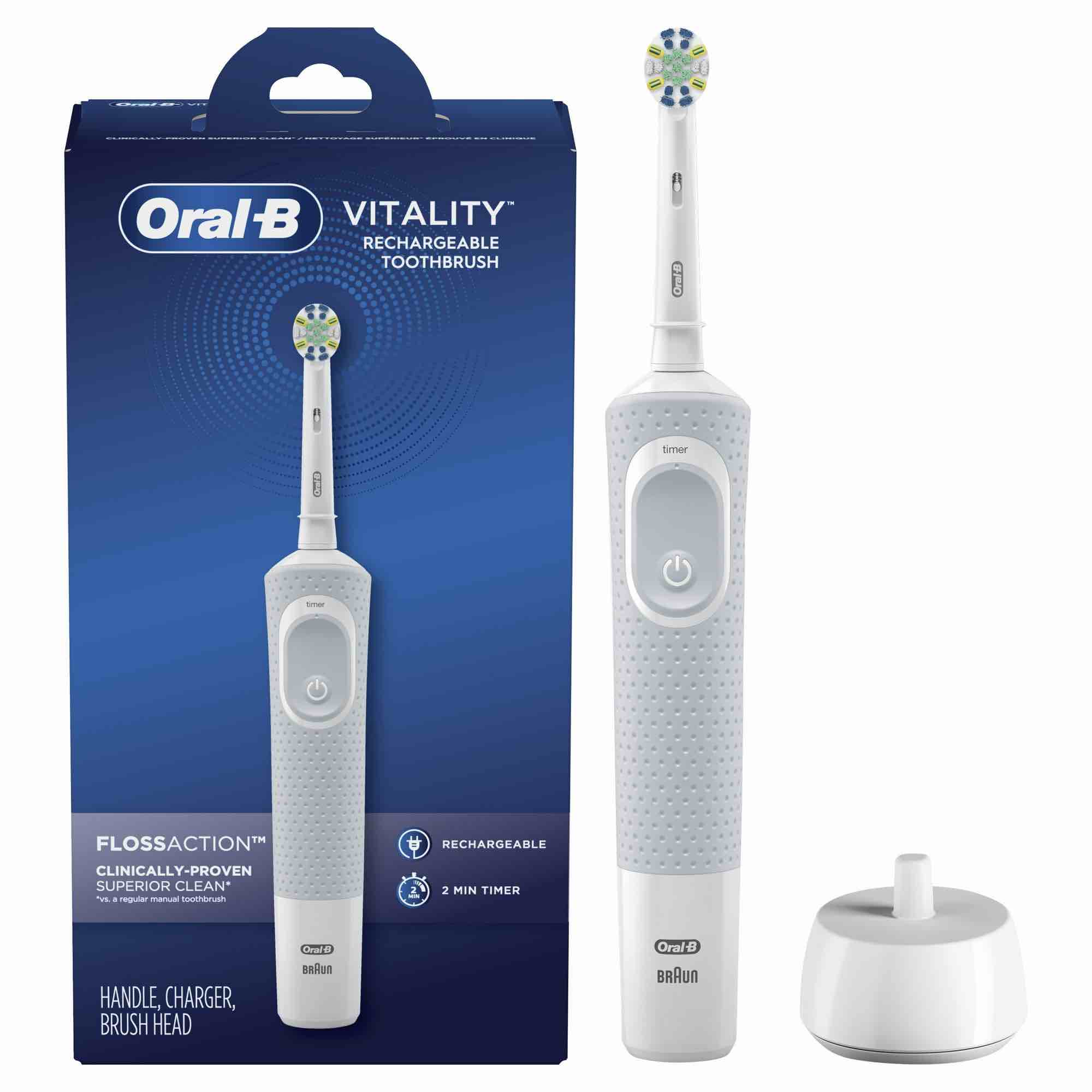 oral-b vitality flossaction rechargeable electric toothbrush  white  adults & children 3+