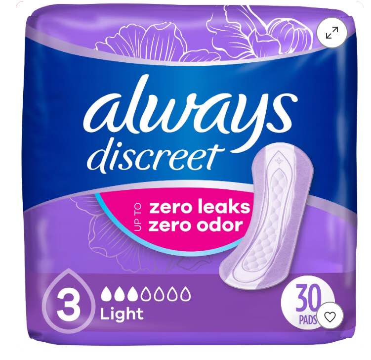 always discreet incontinence & postpartum incontinence pads - light absorbency - 30ct