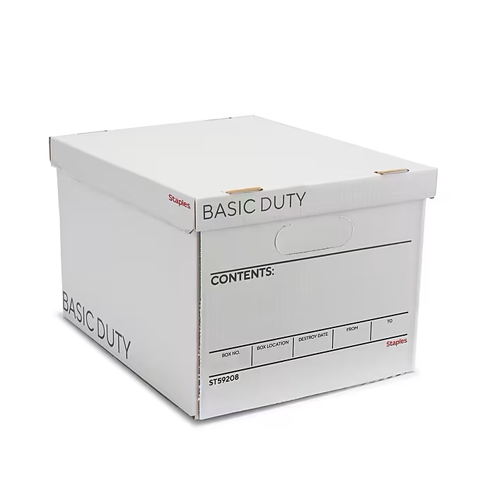 Staples Basic Duty Storage Boxes With Lids 16.25 in x 12.5 in x 10.5 in 41.28 cm x 31.75 cm x 26.67 cm