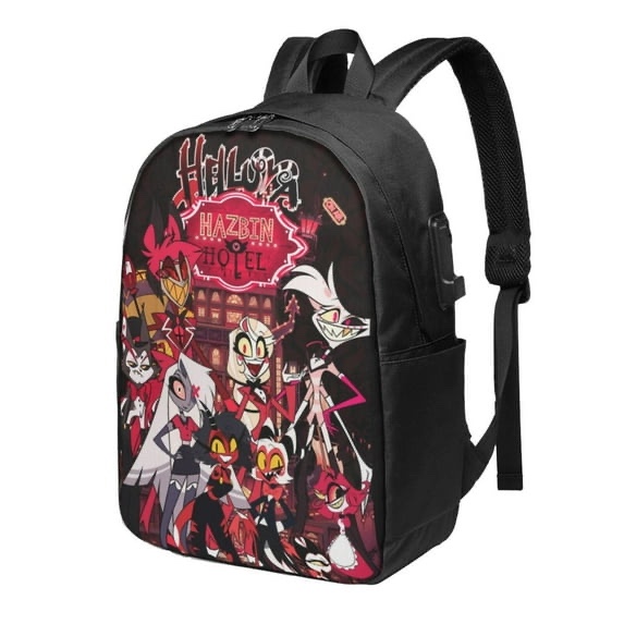 Hazbin Hotel Backpack for Men Women Teen , Water Resistant Casual Daypack Fits Laptop with USB Charging Port,17 in Bookbag for Travel,School,Hiking,Gift