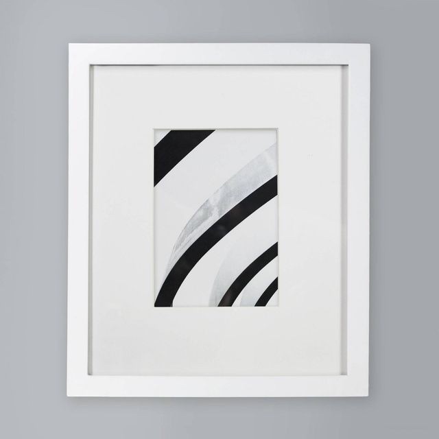 10" x 12" Matted to 5" x 7" Thin Gallery Frame White - Threshold™: Modern Beveled Mat, Wall Mounted, MDF