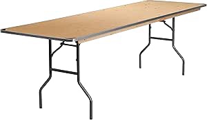 flash furniture fielder 8-foot rectangular wood folding banquet table with clear coated finished top