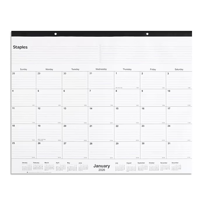 Pack of 3 2026 Staples 21.75  x 17  Monthly Desk Pad Calendar White/Black (ST12951-26)
