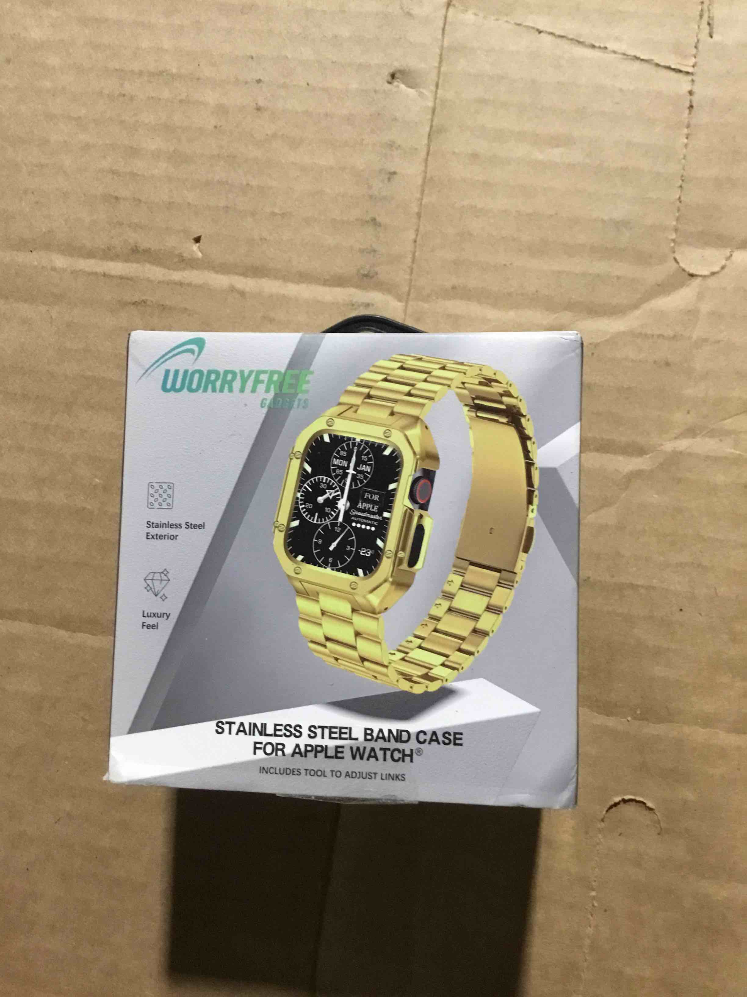 Condition photo showing New/Like New for Worryfree Gadgets Uni-Body Metal Wristband for i Watch Gold 45mm (WX157-GLD45)