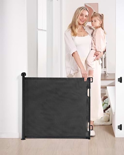 Likzest Retractable Mesh Gate, 33" Tall, Extends up to 55" Wide, Child & Pet Safety Gate for Stairs, Doorways & Hallways, Ideal for Dogs & Cats Indoors & Outdoors (Black)