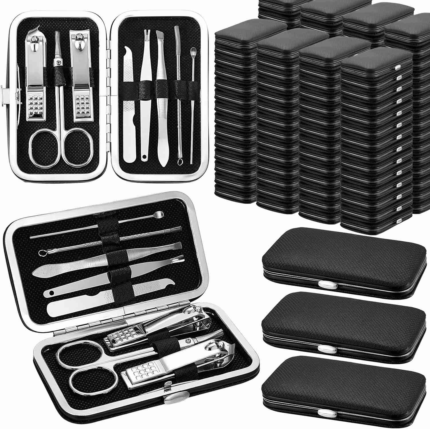 200 Packs Manicure Set Bulk Gifts Stainless Steel Nail Clipper Set with Case 8 in 1 Personal Pedicure Kit for Women Men