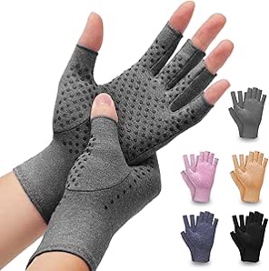 DRNAIETY 2 Pairs Arthritis Compression Gloves- for Hand Arthritis, Carpal Tunnel Pain, Rheumatoid Arthritis, RSI, Fingerless, Anti-Slip, Breathable Gloves for Men & Women, Typing, Daily Use(M, Gray)